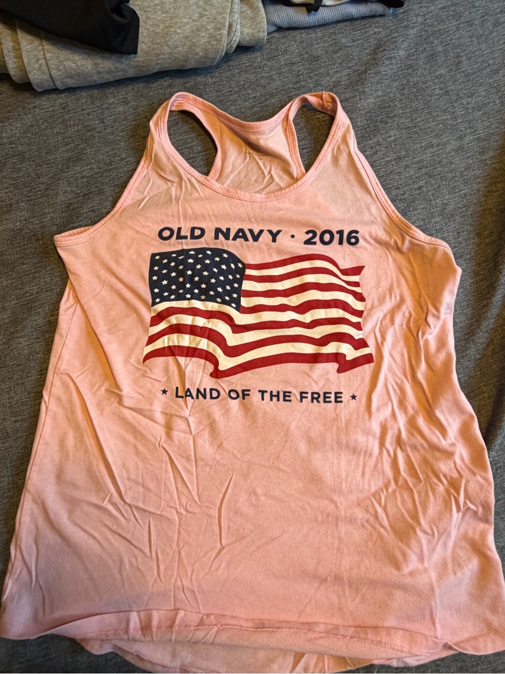 Old Navy Pink Racerback Tank with Flag Graphic